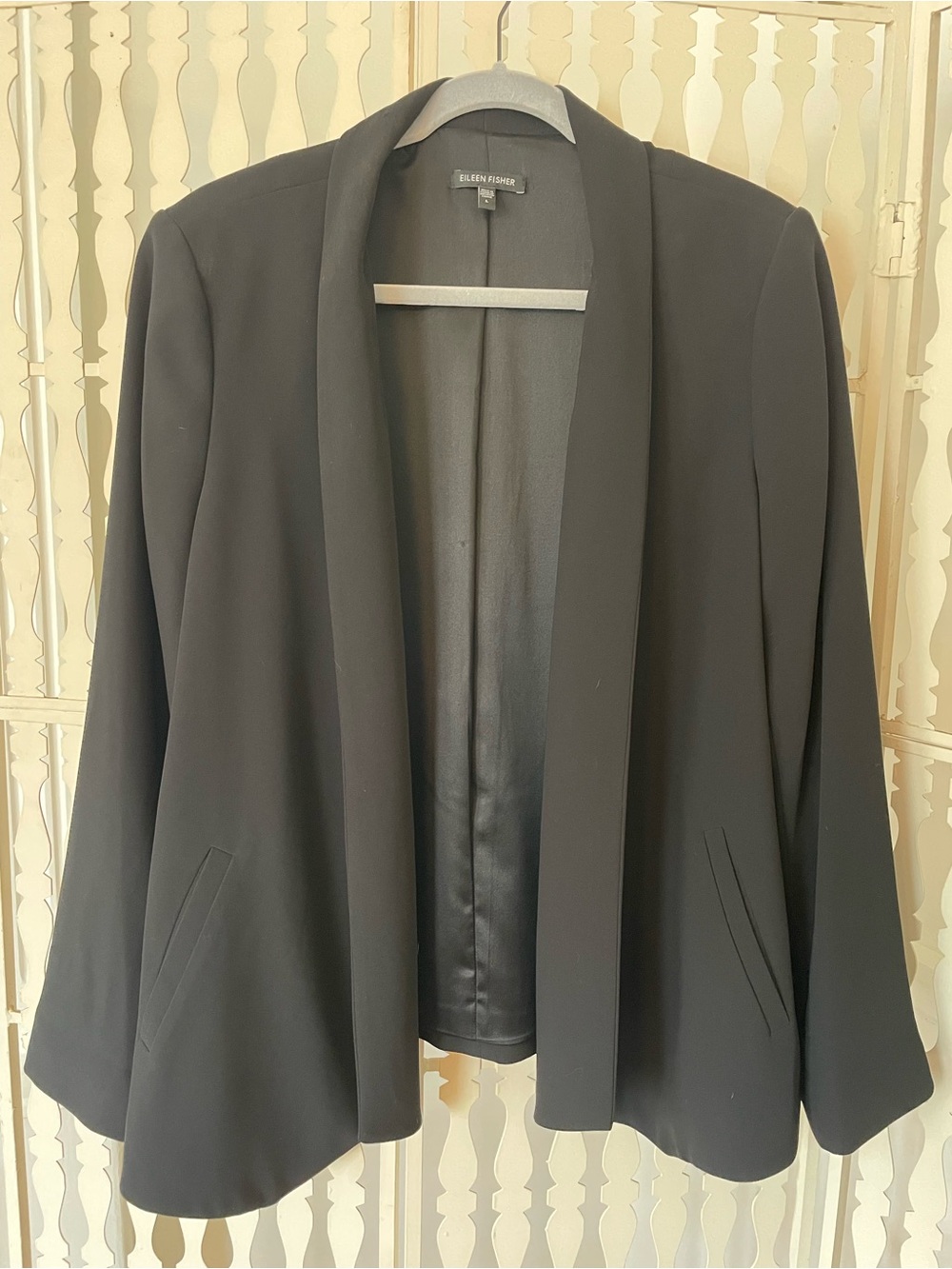 Eileen Fisher Black Silk-Lined Open-Front Blazer Jacket
